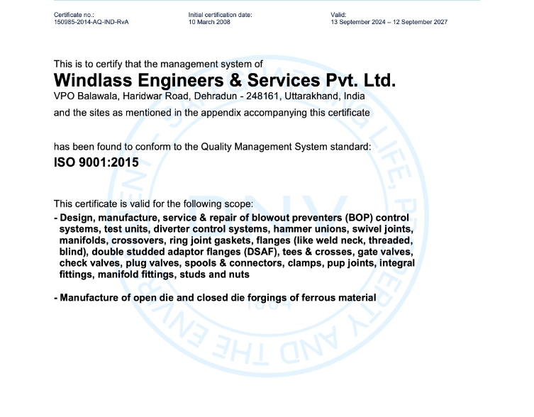 ISO 9001 2015 Windlass Engineers and Services